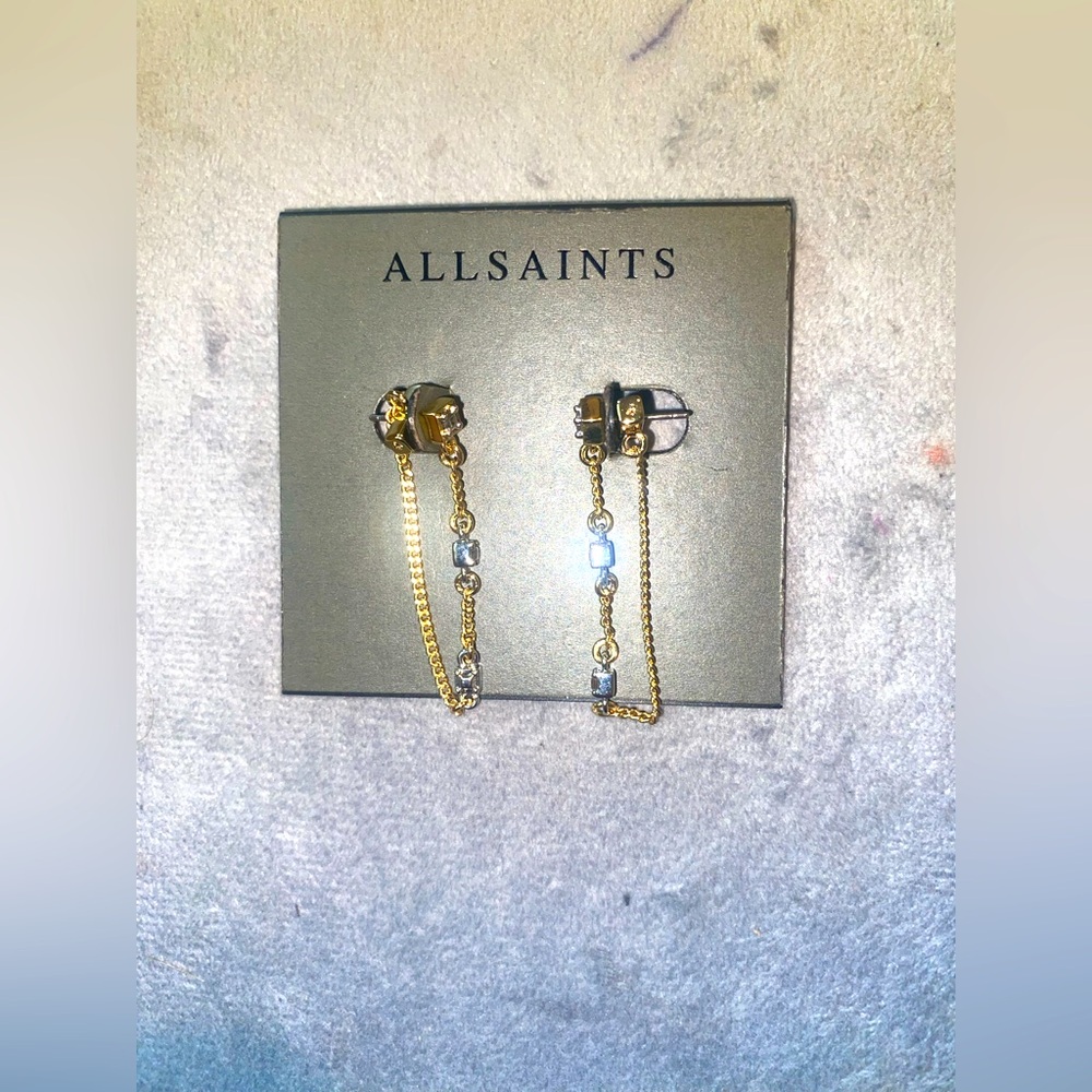 BNWT All Saints Women's Gold Stone Chain Earrings